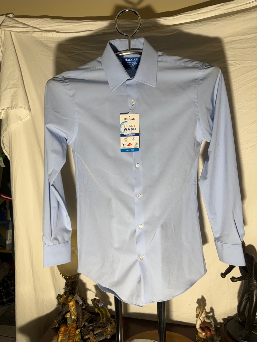 Haggar Pale Blue Long-Sleeve Dress Shirt - Spread Collar